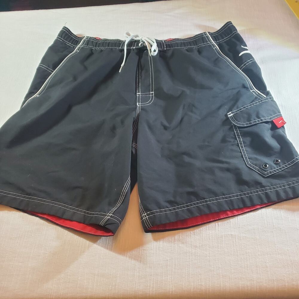 Speedo Mens Swim Trunks Shorts Size M Medium 9" Inseam Black Board Water Athleti
